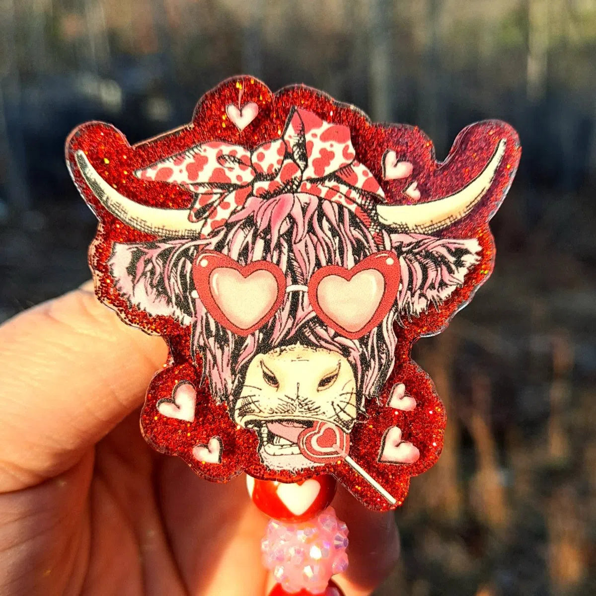 Valentine's Day Highland Cow Work Id Badge Reel