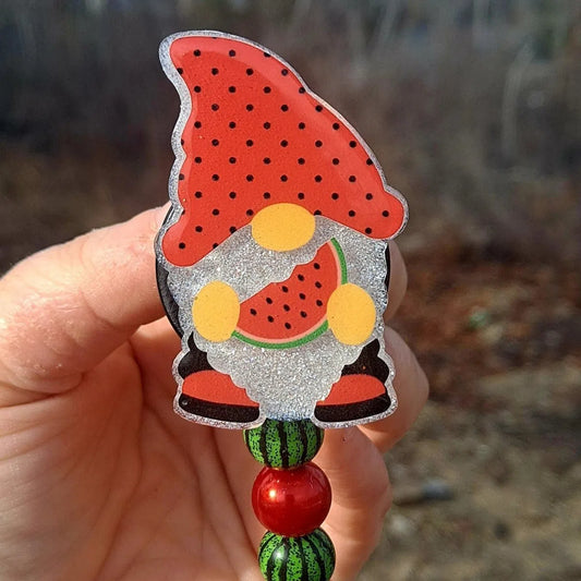 Watermelon Gnome Work Id Badge Reel Holder Clip.