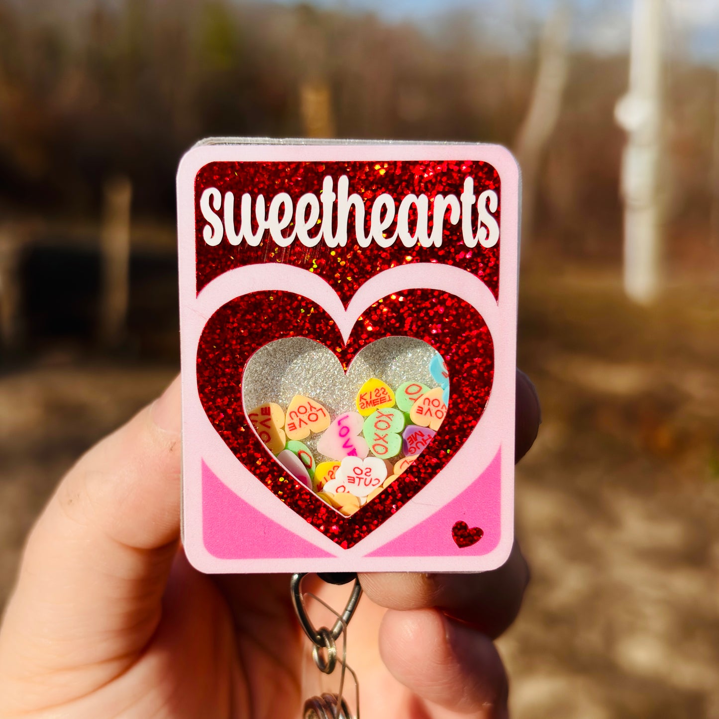 Sweetheart Candy Conversation Hearts Shaker Badge Reel